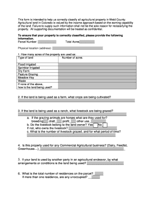 Weld County Agricultural Property Classification Form