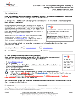 Illinois WorkNet Youth Employment Activity Form