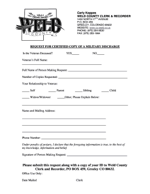 Request for Certified Copy of Military Discharge
