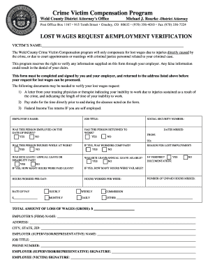 Weld County Lost Wages Request Form