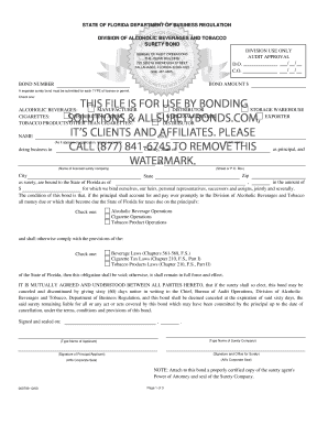 Florida Alcoholic Beverages and Tobacco Surety Bond