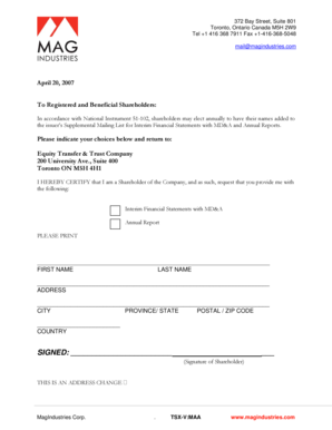 Shareholder Financial Report Request Form