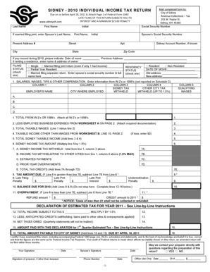 Sidney 2010 Individual Income Tax Return