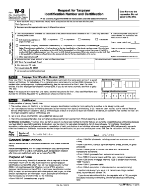 IRS Form W-9 Taxpayer Identification and Certification