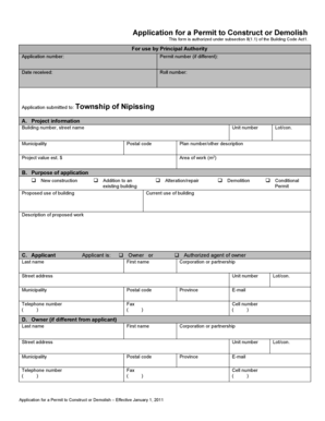 Application for a Permit to Construct or Demolish