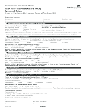 RiverSource Variable Annuity Investment Options Form