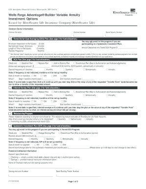 Wells Fargo Advantage Builder Variable Annuity Investment Options Form