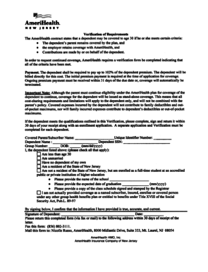 AmeriHealth New Jersey Dependent Verification Form