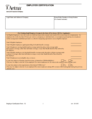Employer Certification Form - NJ