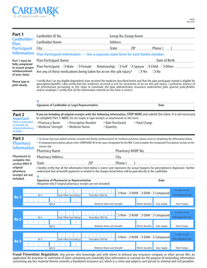 Health Insurance Prescription Claim Form