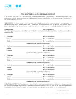 Pre-Existing Condition Exclusion Form