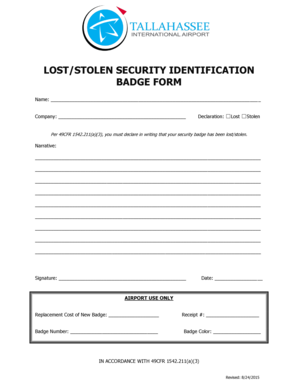 Lost Stolen Security Badge Form