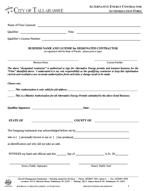 Florida Alternative Energy Contractor Authorization Form