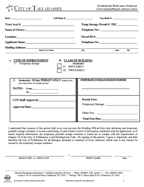 Temporary Portable Storage Container Permit Application