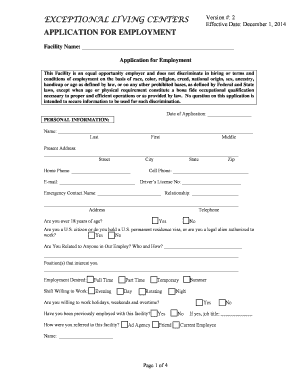 Exceptional Living Centers Employment Application