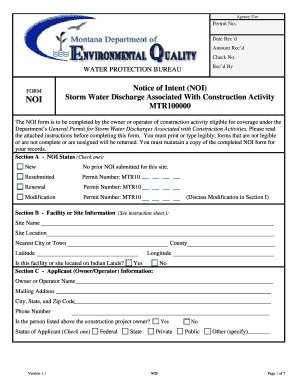 NOI Storm Water Discharge Construction Form