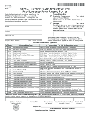 Oklahoma Special License Plate Application