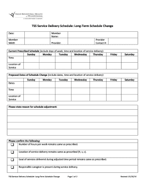TSS Service Delivery Schedule Change Form