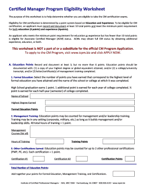 Certified Manager Program Eligibility Worksheet