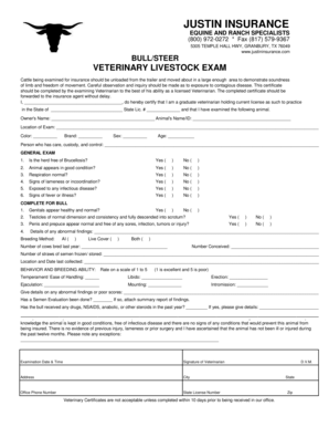 Veterinary Livestock Exam Form