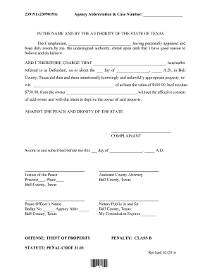 Texas Theft Complaint Form