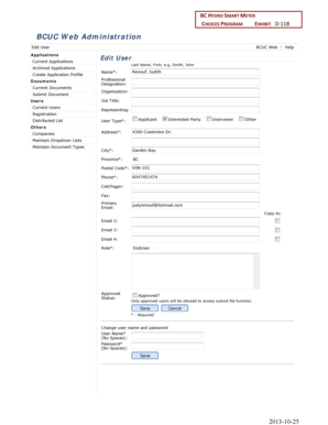 BCUC Web User Registration Form