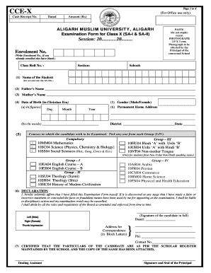 Aligarh Muslim University Class X Examination Form