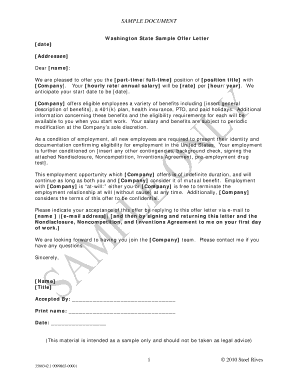 Washington State Sample Offer Letter