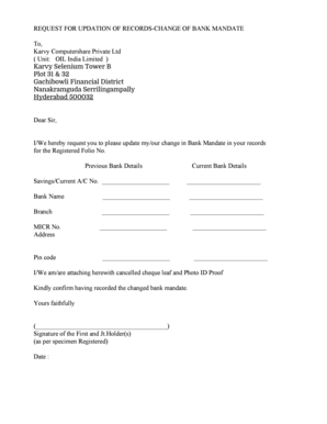 Request for Bank Mandate Update