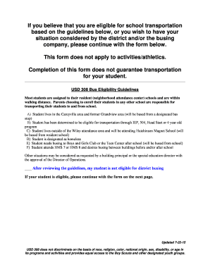 USD 308 Bus Eligibility Application