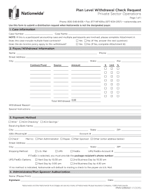 Plan Level Withdrawal Check Request Form