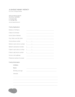 Family Nanny Application Form