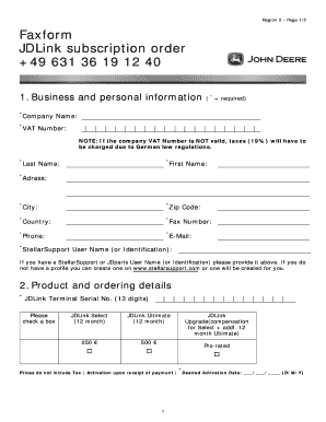 JDLink Subscription Order Form