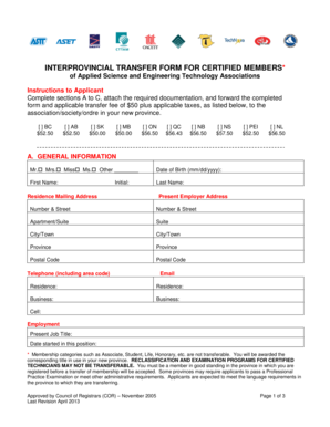 Interprovincial Transfer Form for Certified Members