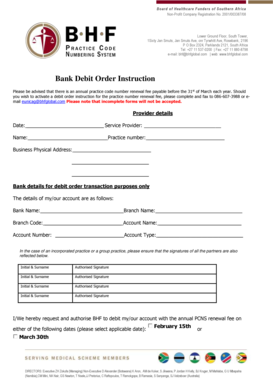 Bank Debit Order Instruction for Practice Code Renewal