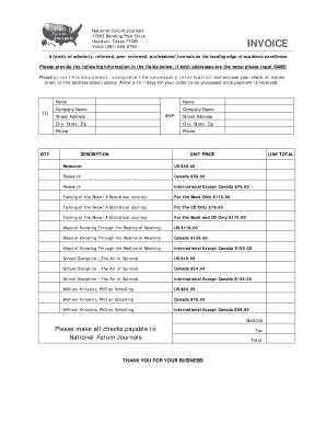 Invoice for Scholarly Journals and Publications