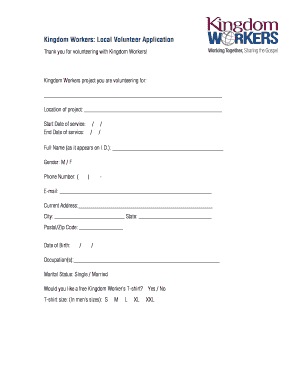 Kingdom Workers Volunteer Application