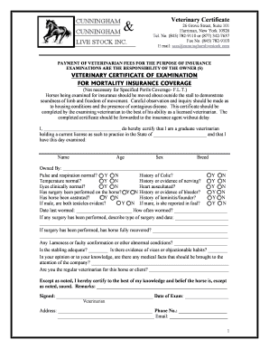 Veterinary Certificate of Examination for Mortality Insurance