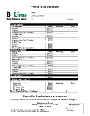 Transit Ticket Order Form
