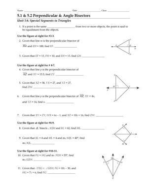 Perpendicular and Angle Bisectors Worksheet