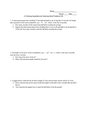 Solving Quadratics by Factoring Word Problems