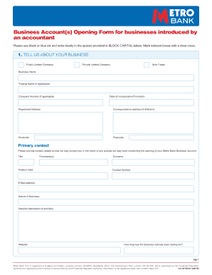 Metro Bank Business Account Opening Form