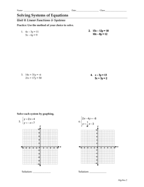 Algebra 2 Systems of Equations Worksheet