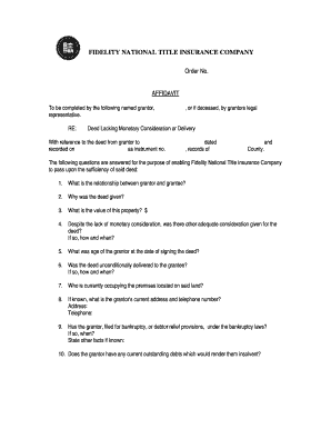 Affidavit for Deed Lacking Monetary Consideration