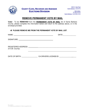 Remove Permanent Vote by Mail Request