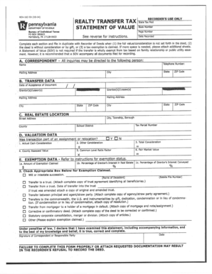 Pennsylvania Real Estate Transfer Tax Statement of Value