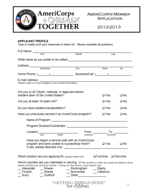 AmeriCorps Member Application