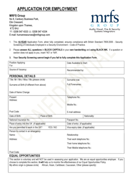 UK Employment Application Form