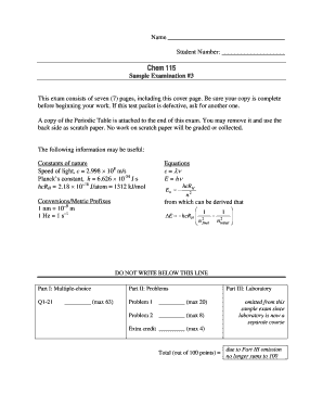 Chem 115 Sample Examination #3