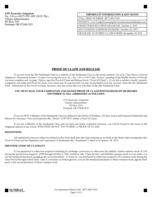 LPS Securities Litigation Proof of Claim and Release Form
